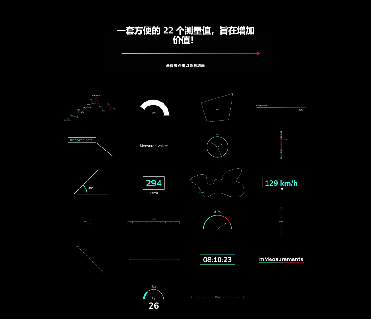 FCPX插件：22个极简主义人物物体运动可编辑测量数值显示信息标注动画预设 Motionvfx mMeasurements（8954） -