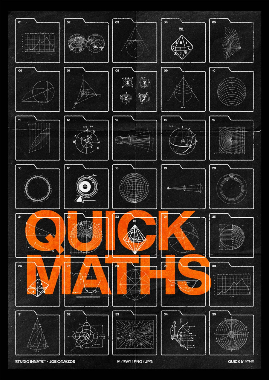 Studio Innate 潮流未来派酸性艺术赛博朋克工业科学高数天文学手稿HUD素材包 Quick Maths（6886） -