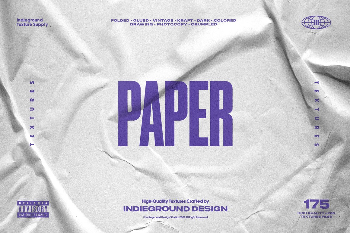 INDIEGROUND 175种逼真复古胶合折叠褶皱牛皮纸纸张纹理艺术品背景包 Paper Textures（7033） -