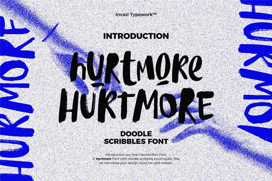 Hurtmore 街头潮流毛笔书法手写草书涂鸦潮牌logo海报标题英文字体 Scribbles Font （6979） -