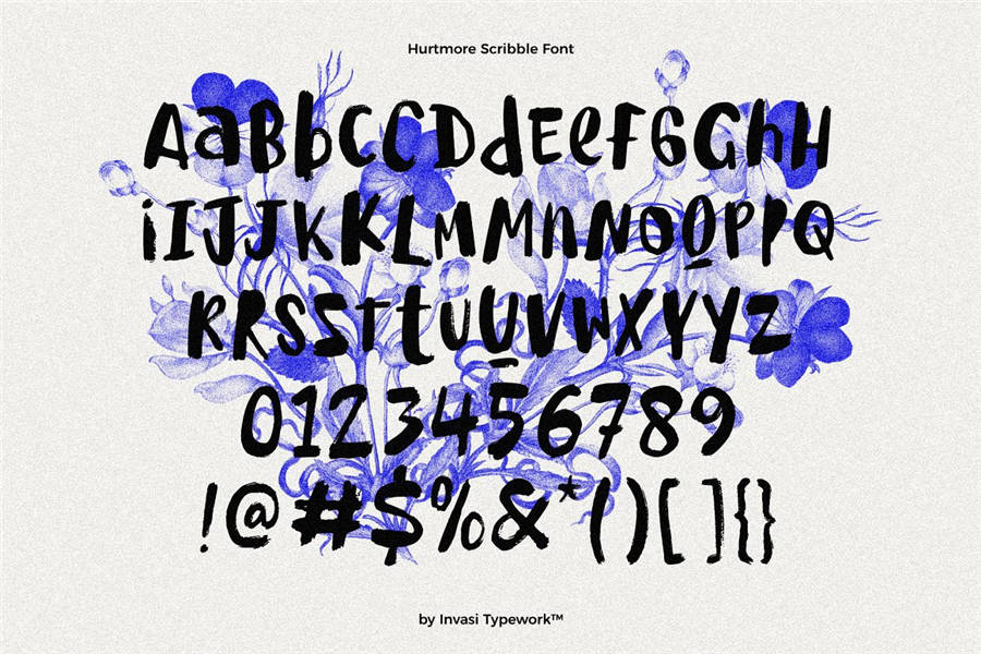 Hurtmore 街头潮流毛笔书法手写草书涂鸦潮牌logo海报标题英文字体 Scribbles Font （6979） -