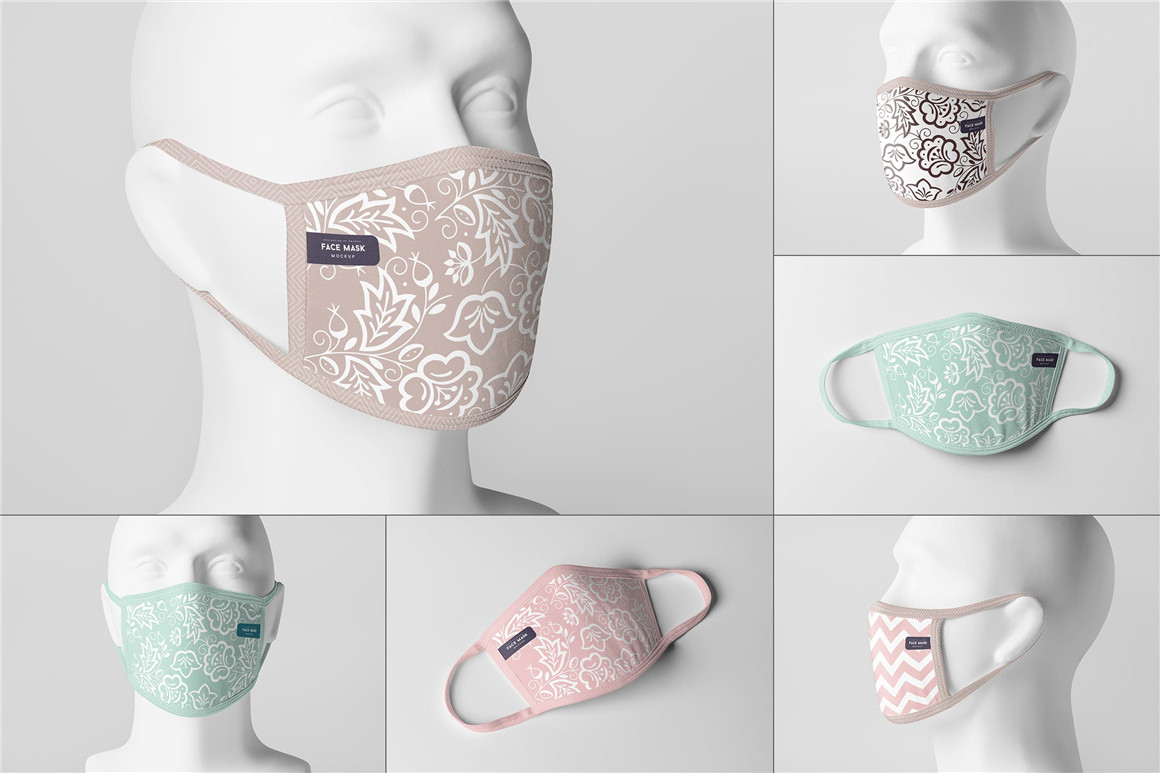 8个逼真冬季棉质口罩PSD样机 Face Mask Mock-up（6971） -