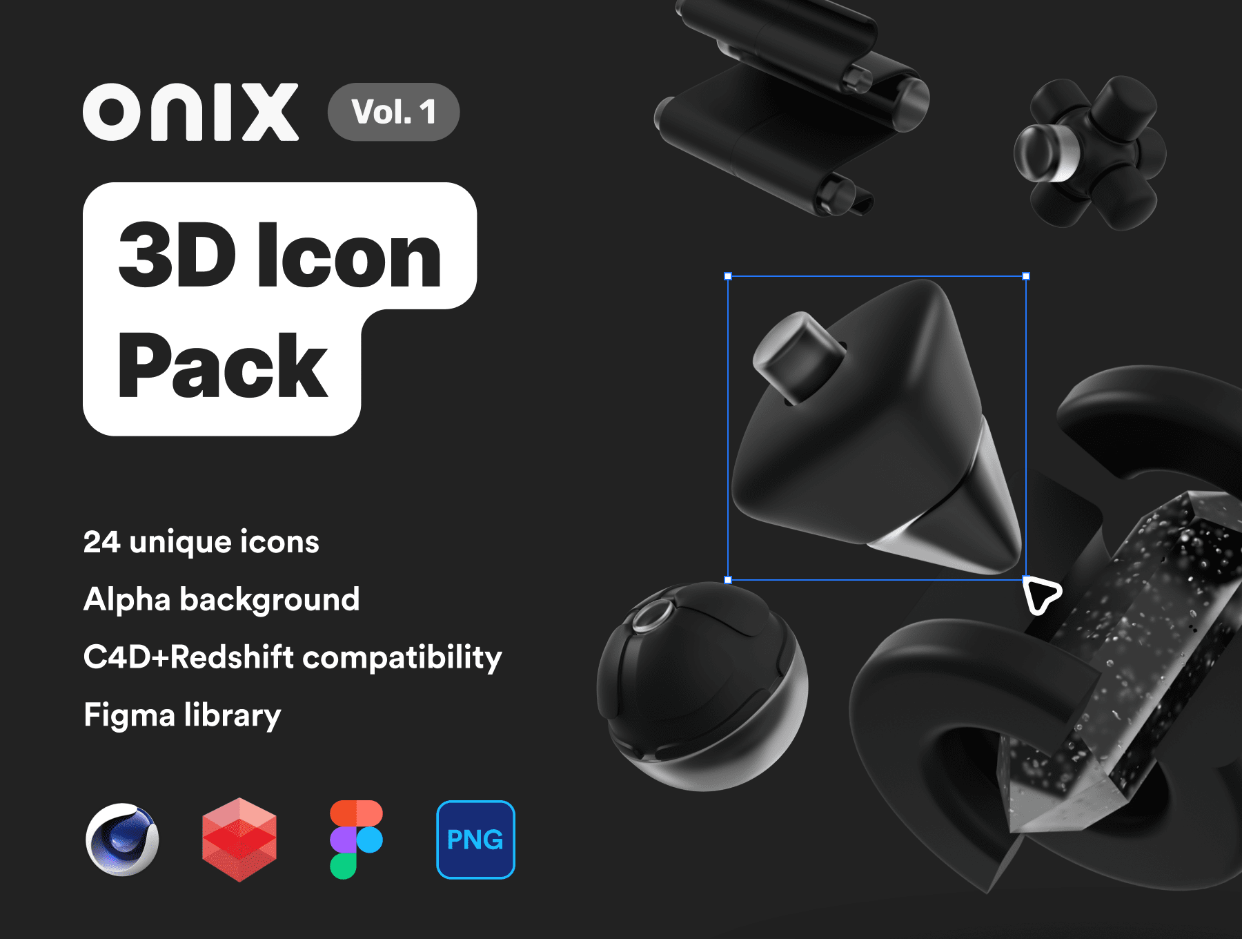 暗黑风格高分辨率几何3D抽象立方体图标模型包 Onix vol. 1 – 3D Icon Pack（6843） -