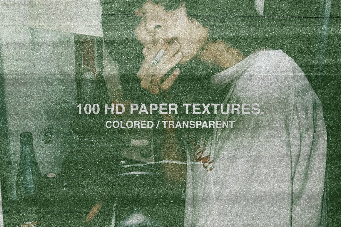 100个复古半色调皱纹划痕撕裂PNG纹理素材包 Papercut Texture Pack（6341） -