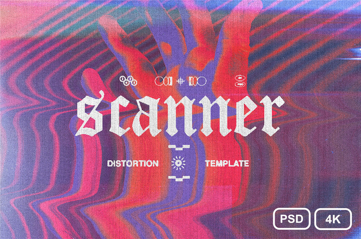 ?????? ???????? 15种复古半色调失真扭曲流动纹理置换效果PSD模板样机 Scanner Distortion Template（6347） -