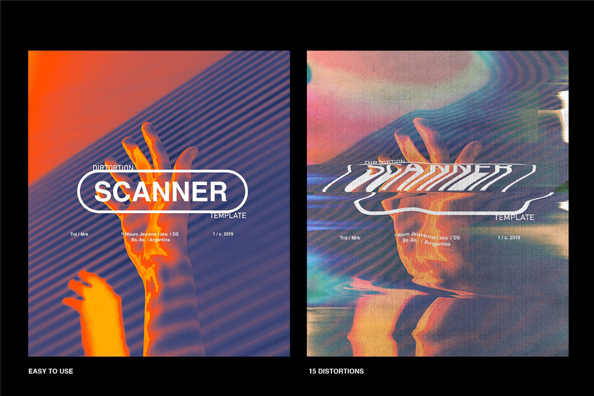 ?????? ???????? 15种复古半色调失真扭曲流动纹理置换效果PSD模板样机 Scanner Distortion Template（6347） -