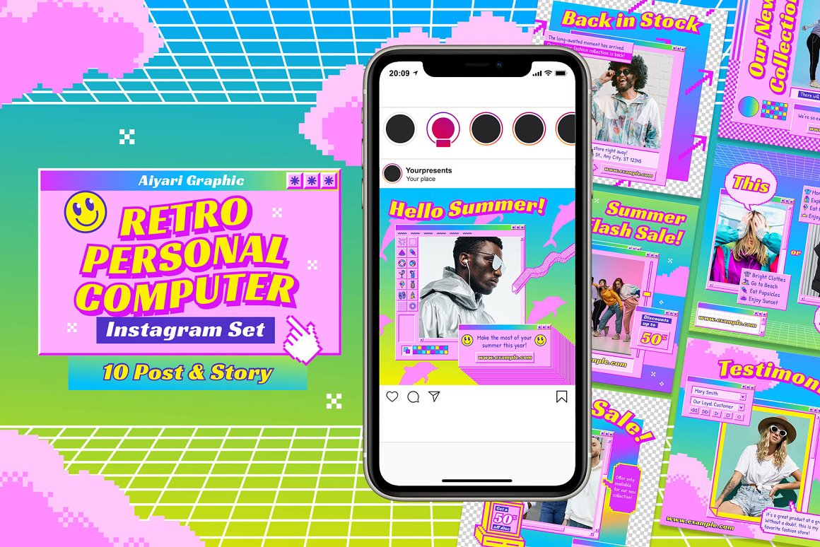Aiyari Graphic 复古WIN95个人电脑INS风竖屏对话框弹窗PSD模板包 Retro Personal Computer Instagram（6206） -