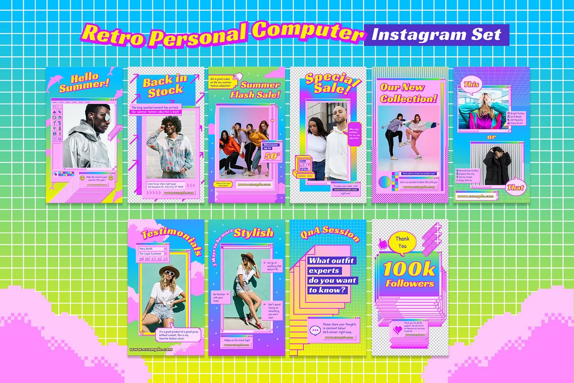 Aiyari Graphic 复古WIN95个人电脑INS风竖屏对话框弹窗PSD模板包 Retro Personal Computer Instagram（6206） -