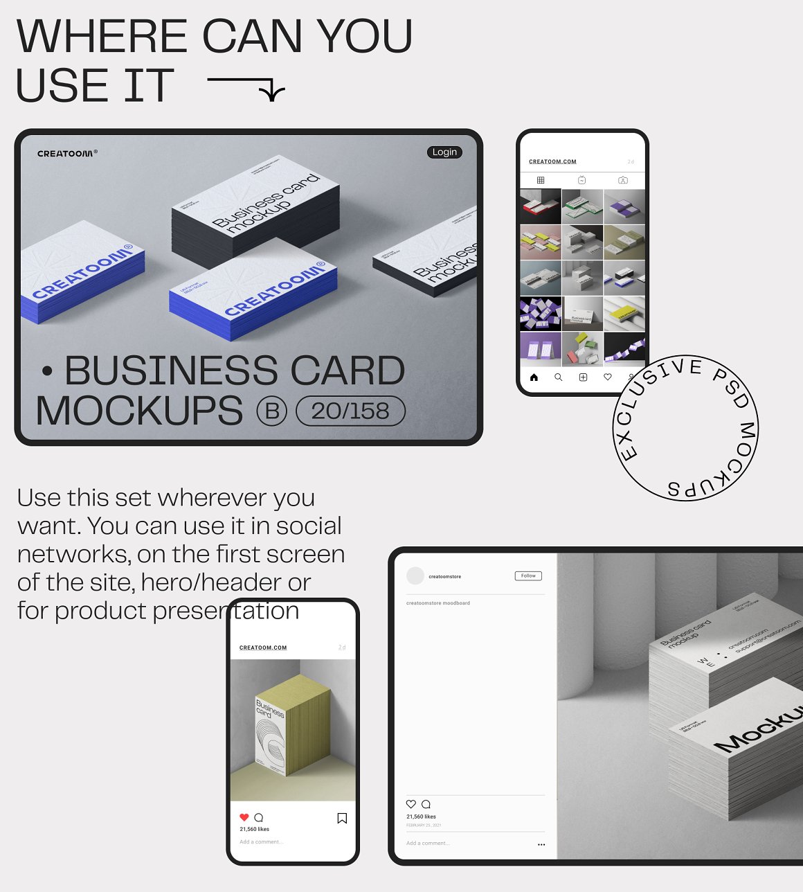 Creatoom 60个高分辨率极简主义名片PSD样机场景创建者 60 Business card mockups（6208） -