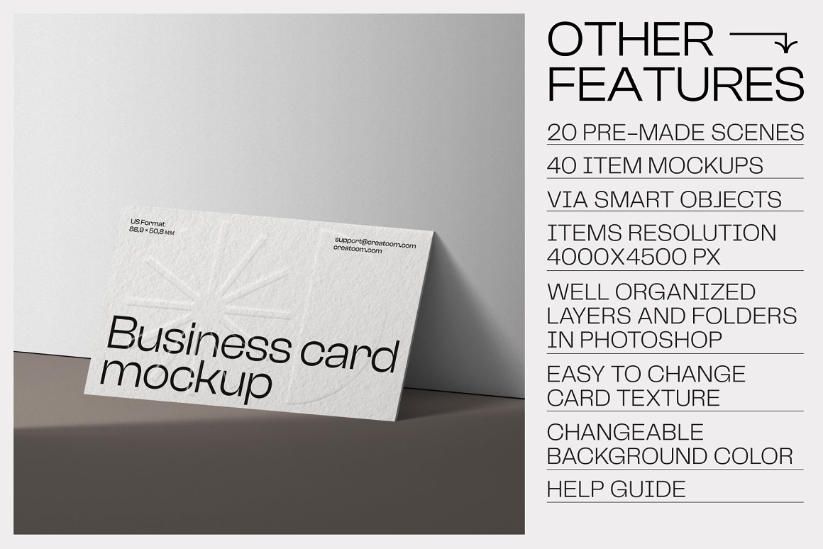 Creatoom 60个高分辨率极简主义名片PSD样机场景创建者 60 Business card mockups（6208） -