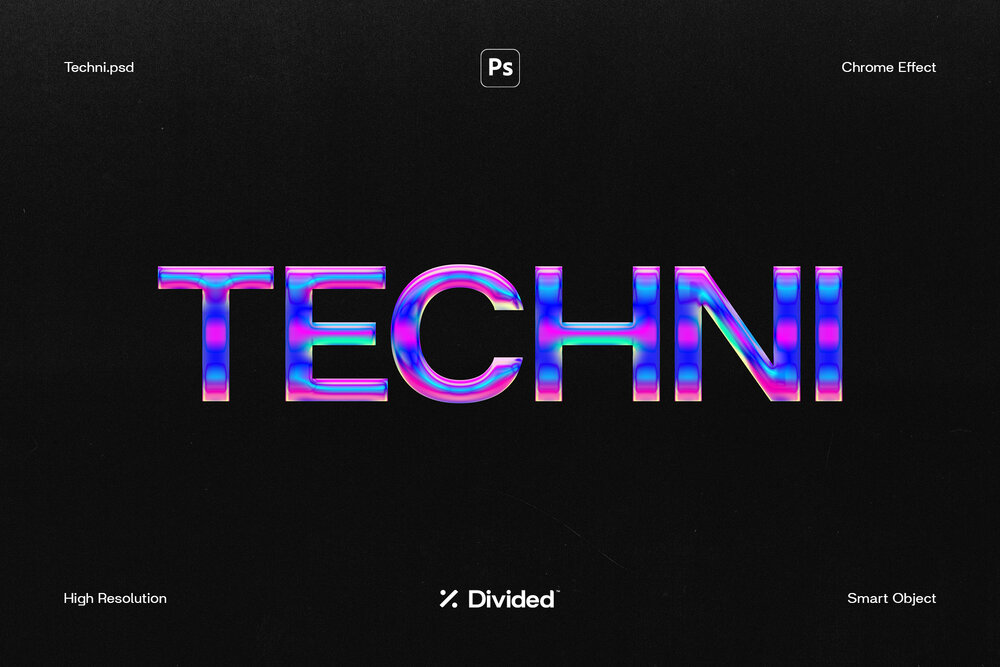 Divided 彩色镀铬荧光文字失真PSD模板 Techni（6194） -