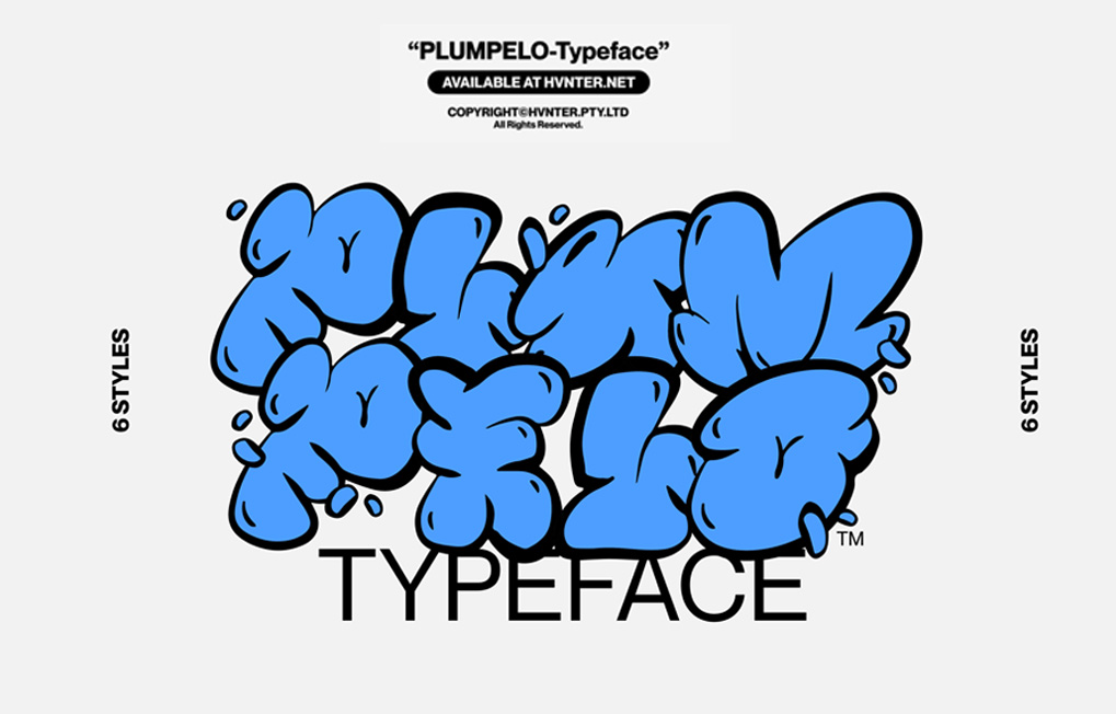 Hvnter 复古趣味Y2K圆润泡泡涂鸦手写插画装饰英文字体包 Plumpelo® Typeface（7470） -