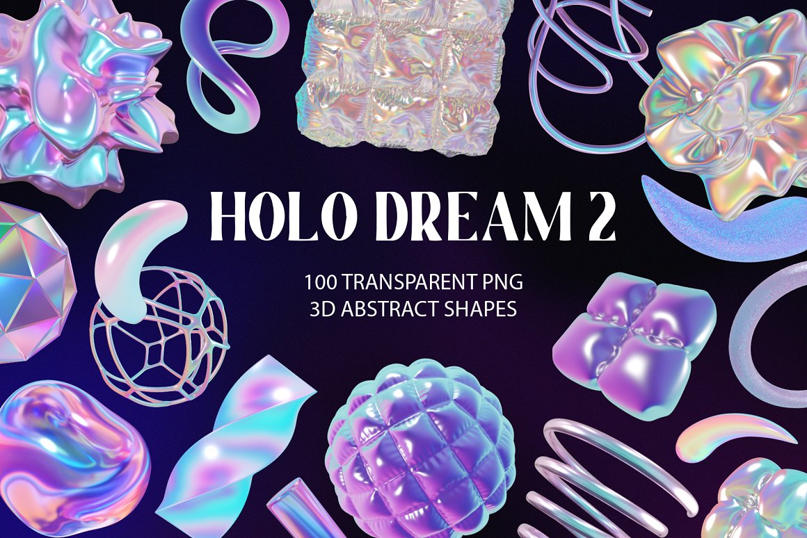 100款新潮酸性全息虹彩3D金属形状图形PNG免抠设计素材 Holo Iridescence 3D Shapes graphics（7474） -