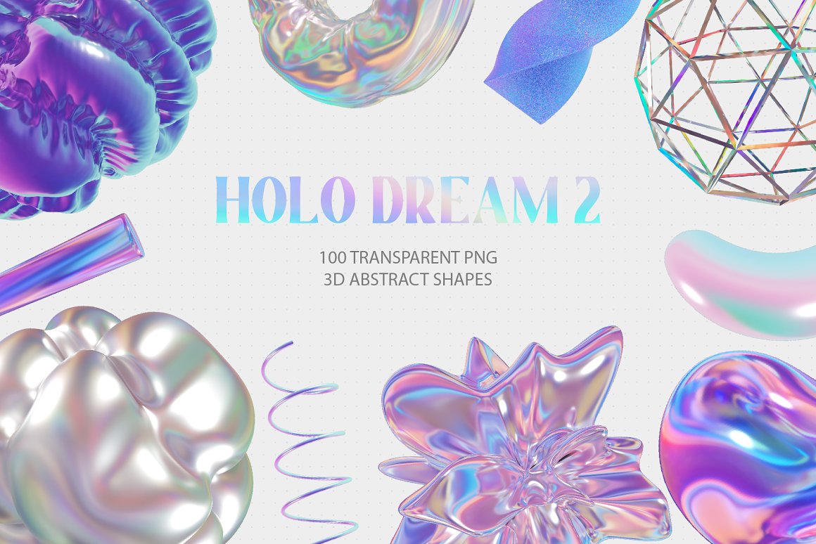 100款新潮酸性全息虹彩3D金属形状图形PNG免抠设计素材 Holo Iridescence 3D Shapes graphics（7474） -