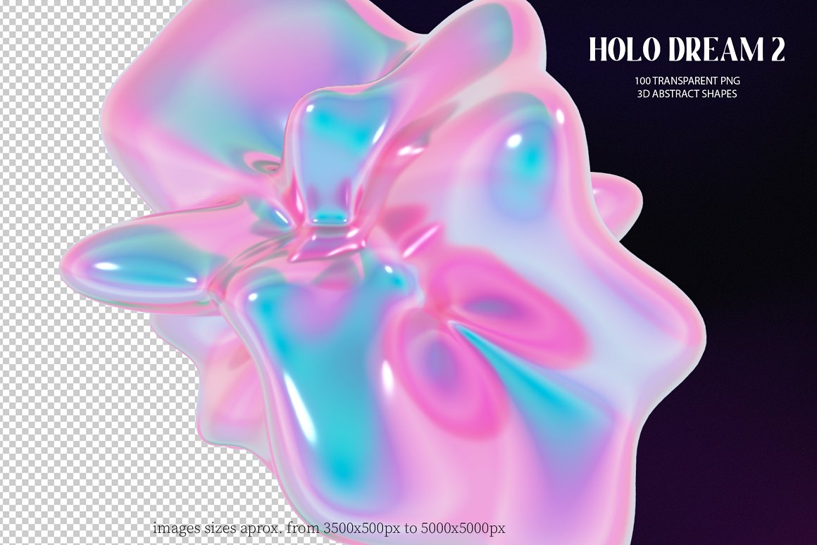 100款新潮酸性全息虹彩3D金属形状图形PNG免抠设计素材 Holo Iridescence 3D Shapes graphics（7474） -