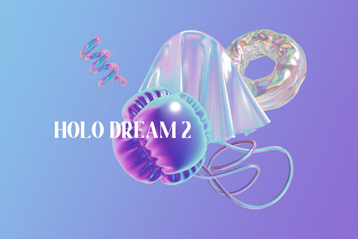 100款新潮酸性全息虹彩3D金属形状图形PNG免抠设计素材 Holo Iridescence 3D Shapes graphics（7474） -