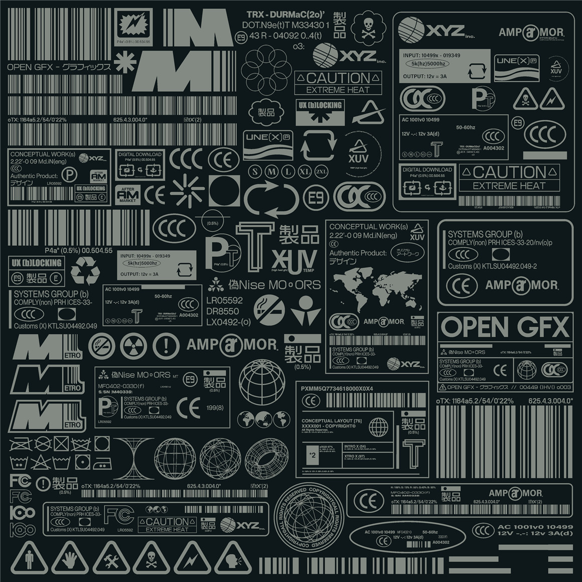 107个赛博朋克工业风格矢量标签印刷设计图标套件 Label Asset Pack Vol.1（7235） -