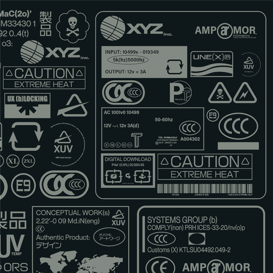 107个赛博朋克工业风格矢量标签印刷设计图标套件 Label Asset Pack Vol.1（7235） -