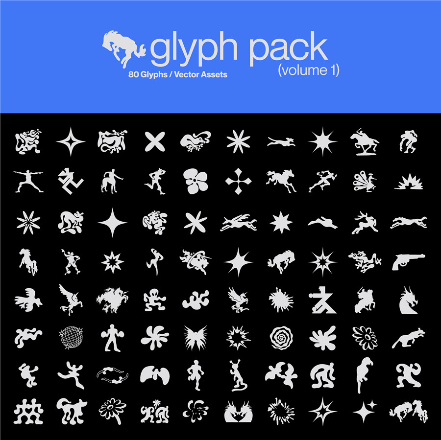 Hvnter 潮流嘻哈卡通动物角色轮廓字形字母矢量设计图案素材 Glyph Pack (Vol.1)（7205） -