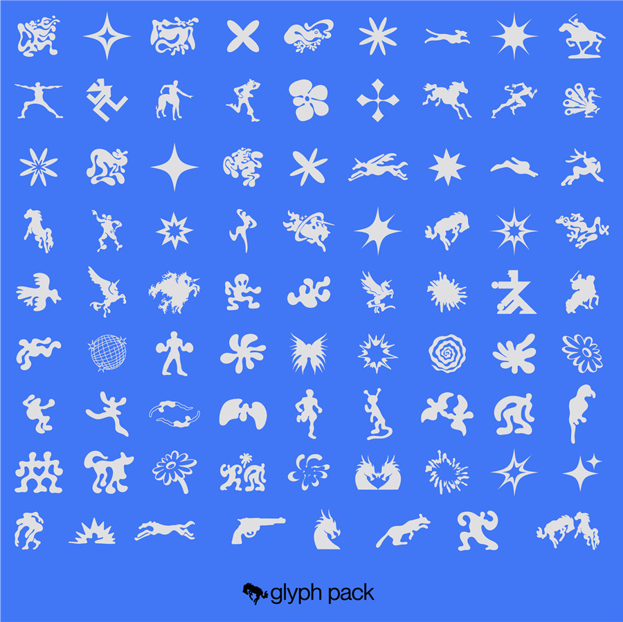 Hvnter 潮流嘻哈卡通动物角色轮廓字形字母矢量设计图案素材 Glyph Pack (Vol.1)（7205） -