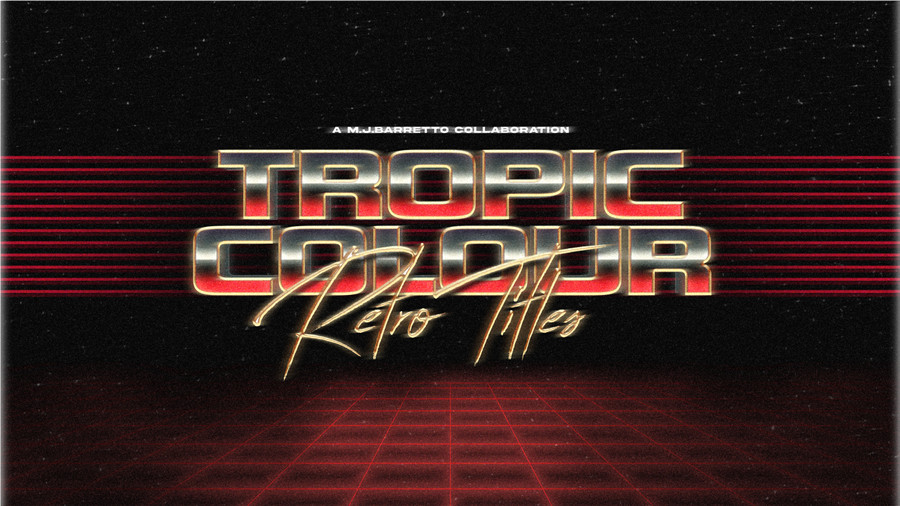 Tropic Colour 80年代复古创意金属渐变3D漫反射排版视觉效果标题工具包+VHS叠加视频素材 80&#039;S RETRO FILM TITLES -