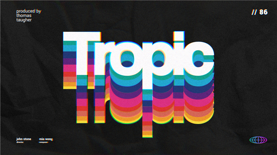 Tropic Colour 80年代复古创意金属渐变3D漫反射排版视觉效果标题工具包+VHS叠加视频素材 80&#039;S RETRO FILM TITLES -