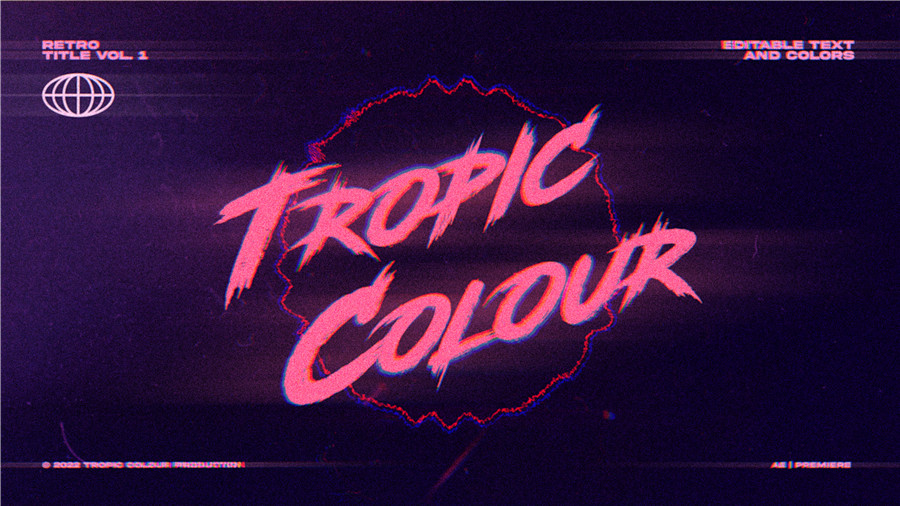 Tropic Colour 80年代复古创意金属渐变3D漫反射排版视觉效果标题工具包+VHS叠加视频素材 80&#039;S RETRO FILM TITLES -