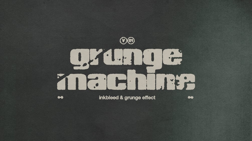 32款复古做旧水墨印刷磨损打印文本LOGO特效PS动作+纸张肌理套装 Grunge Machine Photoshop Inkbleed and Grunge Effect Action（7177） -