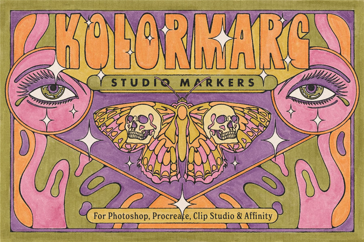 TGTS 复古美学半色调墨迹混合风格插画纹理笔尖PS笔刷 KolorMarc for Photoshop（7140） -