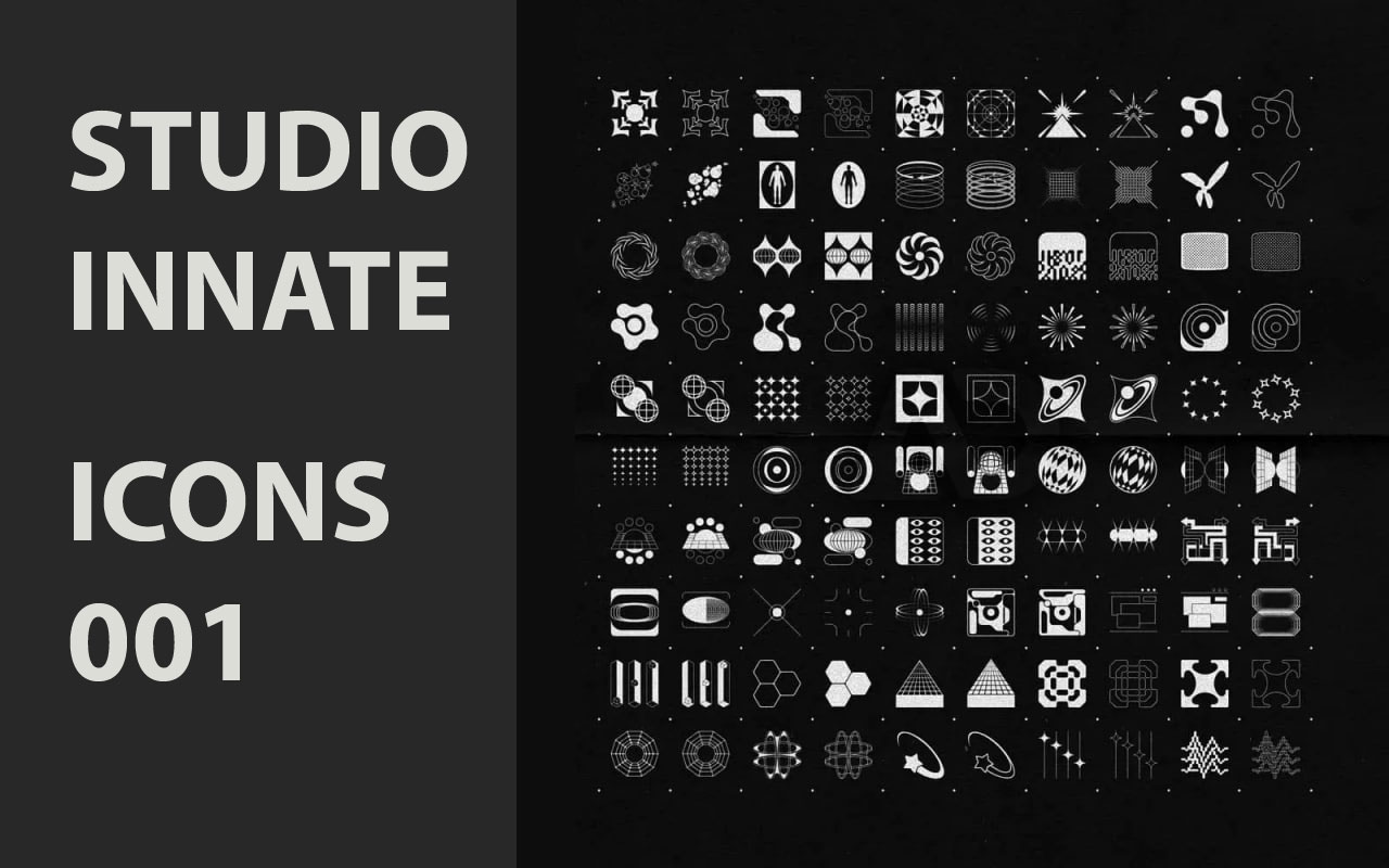 STUDIO INNATE 酸性黑白图标矢量轮廓海报封面素材包  ICONS 001（7088） -