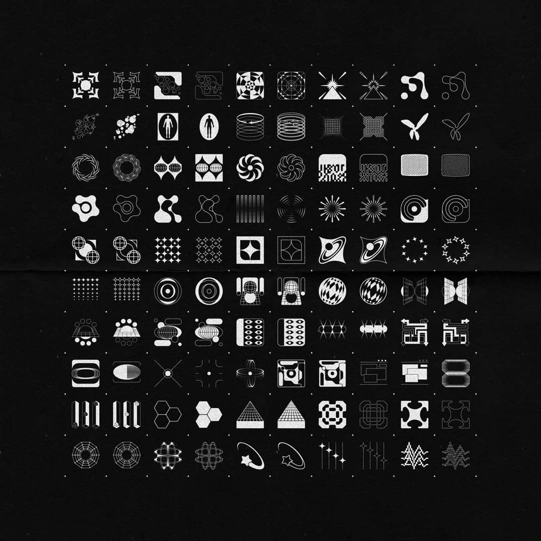 STUDIO INNATE 酸性黑白图标矢量轮廓海报封面素材包  ICONS 001（7088） -