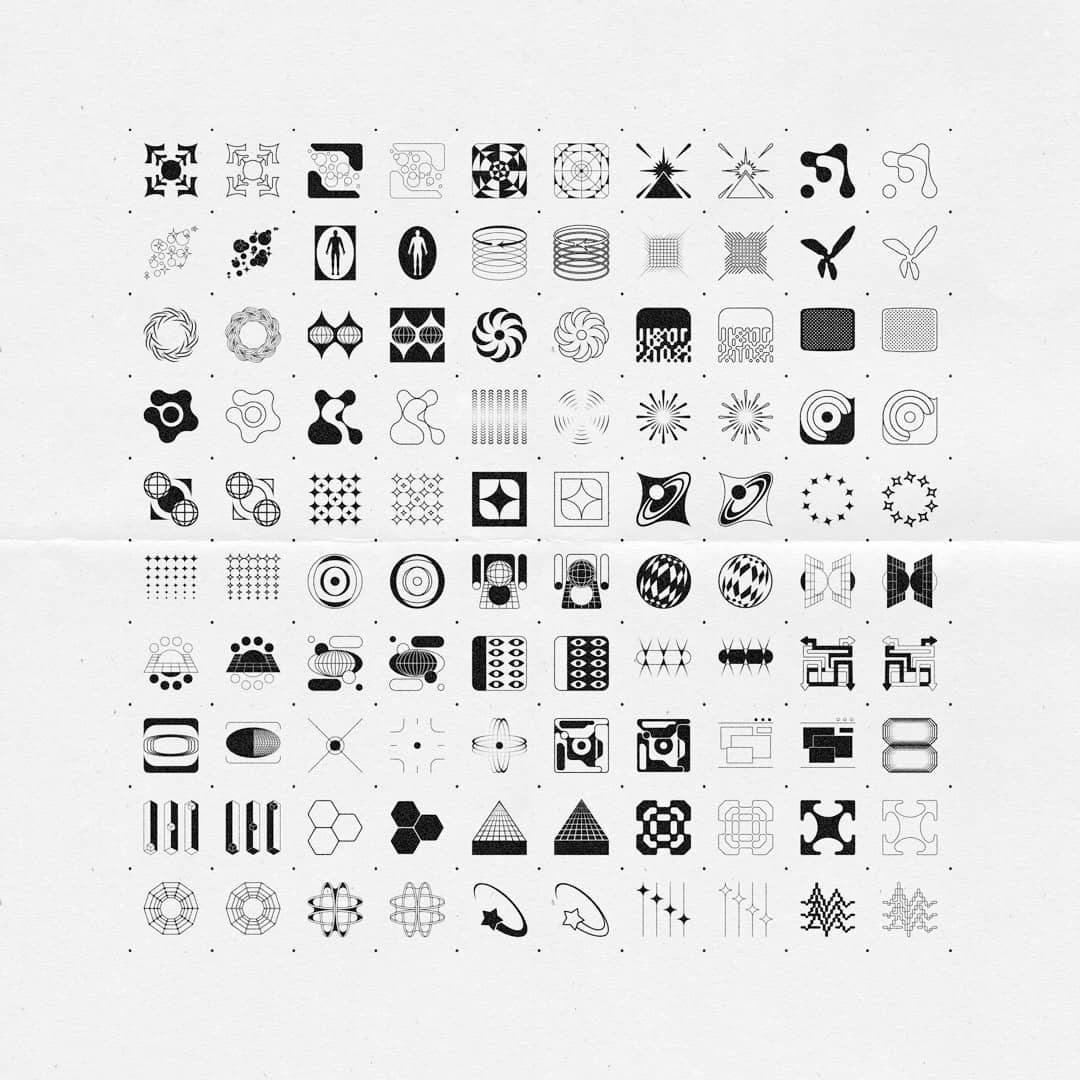 STUDIO INNATE 酸性黑白图标矢量轮廓海报封面素材包  ICONS 001（7088） -