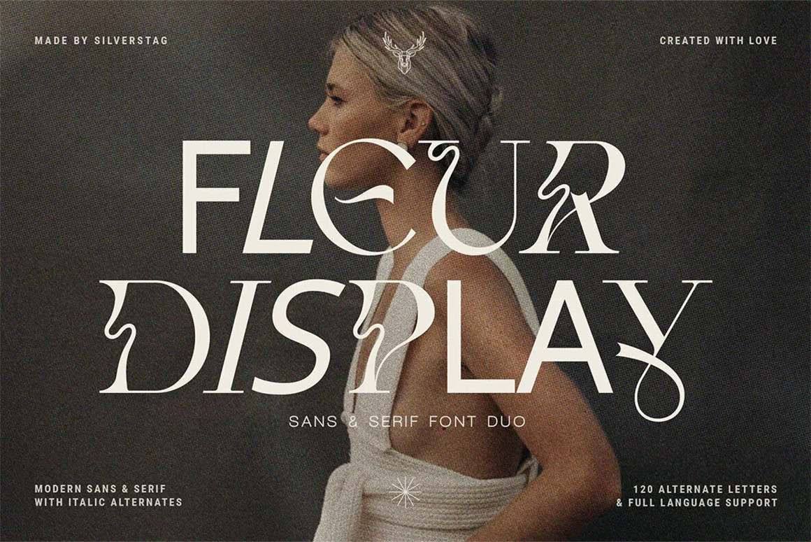 英文字体：创意复古无/衬线二重奏标题海报设计字体 Fleur Display Font Duo（7691） -