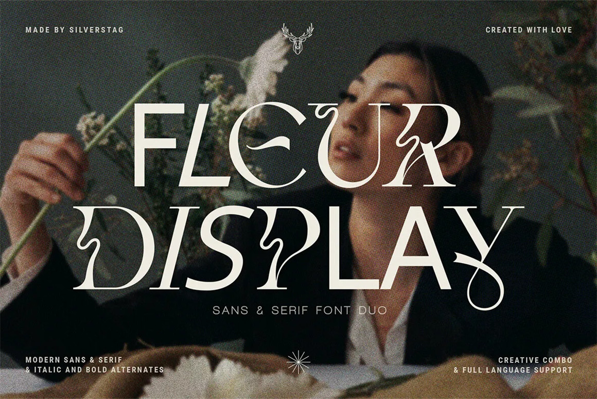 英文字体：创意复古无/衬线二重奏标题海报设计字体 Fleur Display Font Duo（7691） -