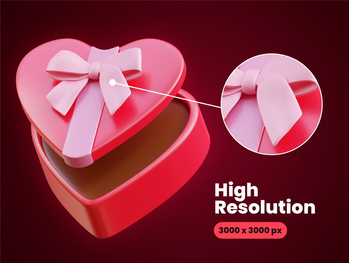 浪漫七夕情人节爱情爱心3D图标元素素材 Valentine&#039;s Day 3D Icon（7701） -