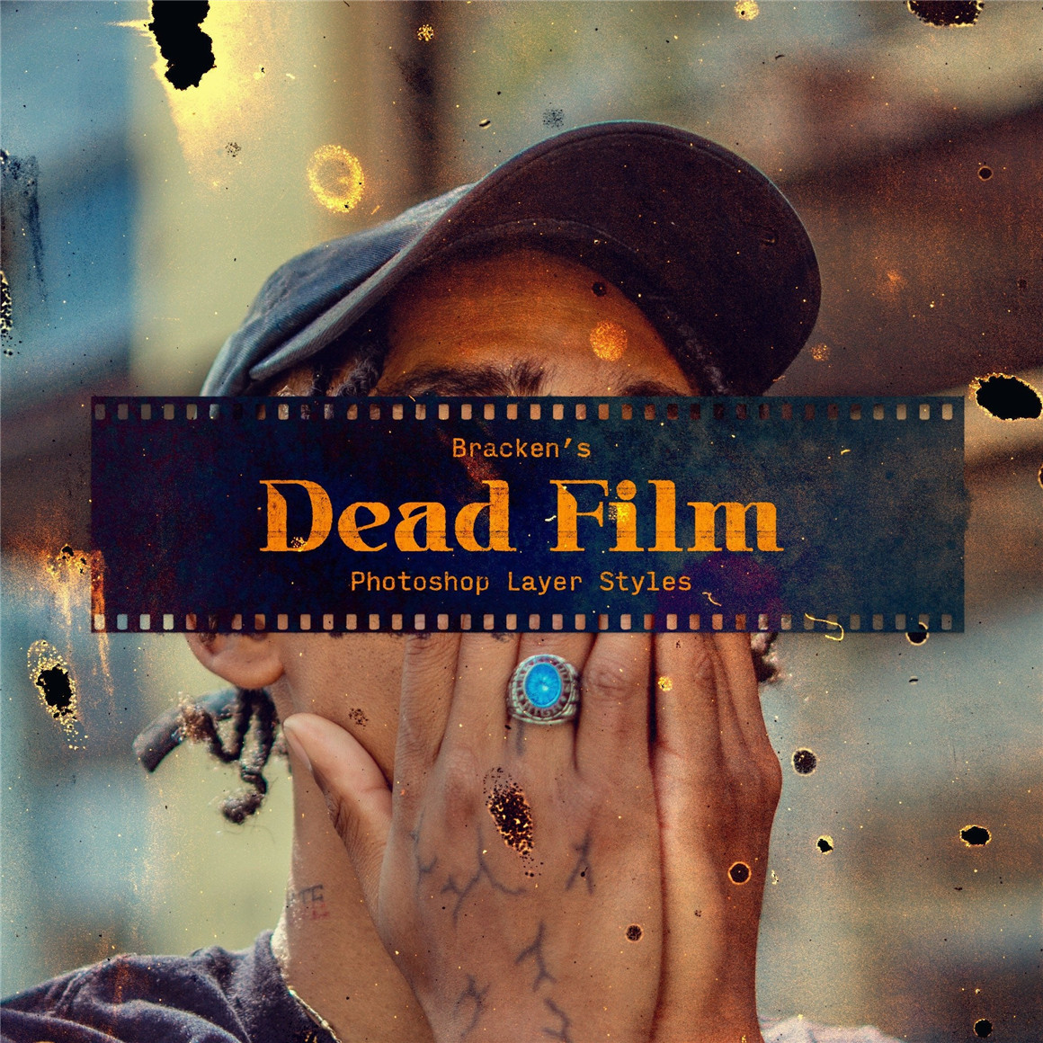 Bracken 复古做旧胶片损坏晕影漏光叠加晕染纹理图层样式 Dead Film（7702） -