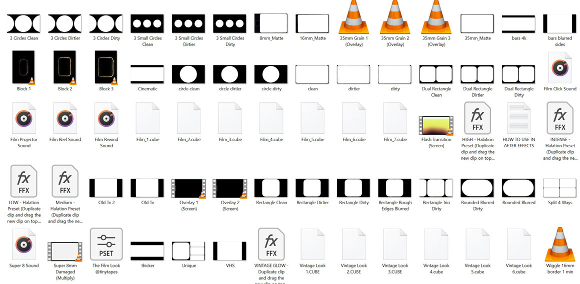 Tiny Tapes 复古胶片覆盖边框覆盖转场预设LUT效果套装 The Film Look（7657） -