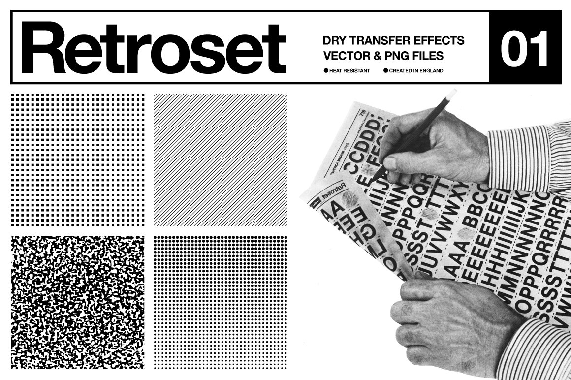 Offset 18款复古半色调点线网格背景纹理素材 Retroset - Dry Transfer Effects（7670） -