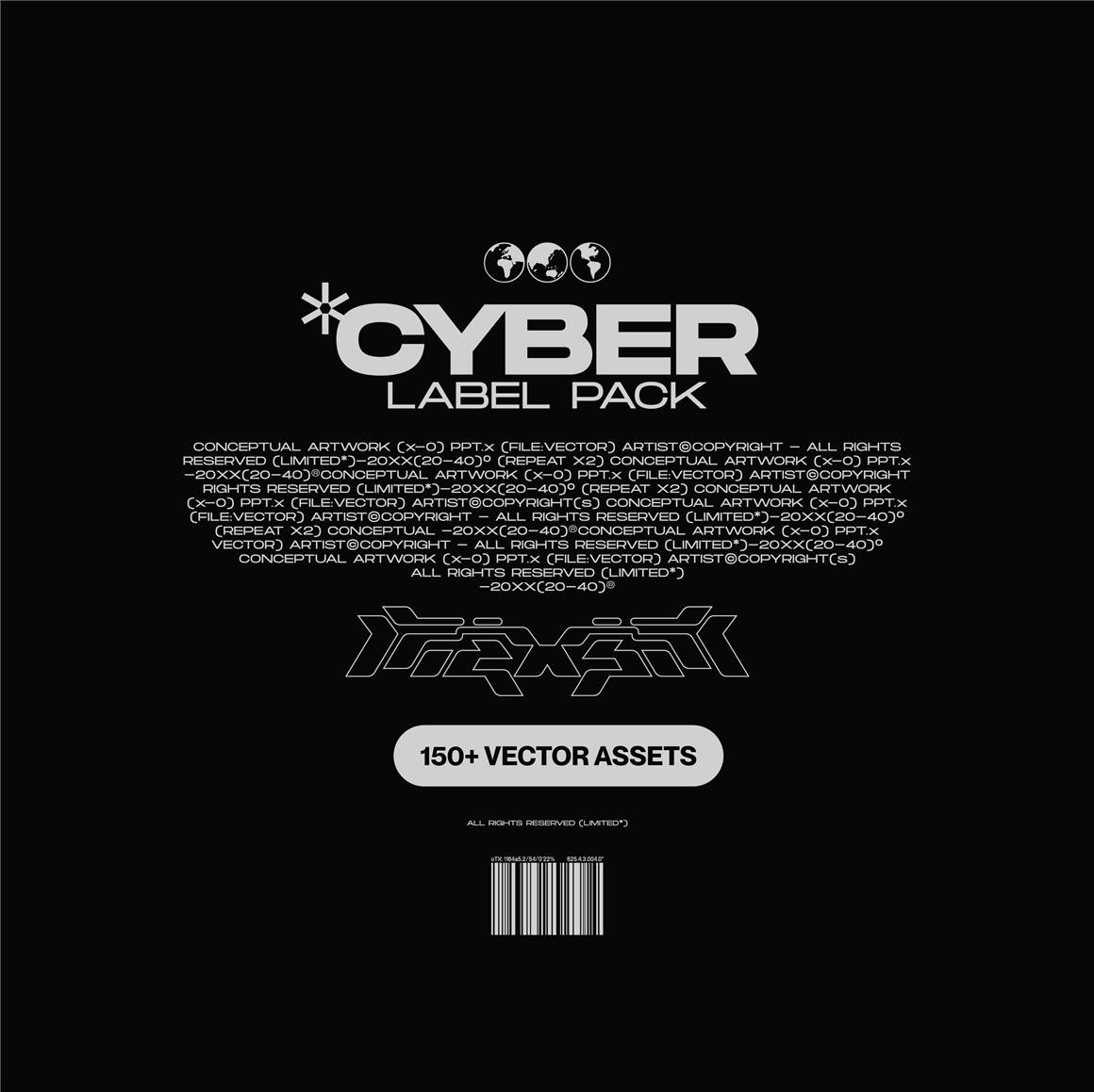 152个赛博朋克未来主义标签贴纸几何标注矢量设计素材 Cyber Label Pack by Hvnter（7632） -