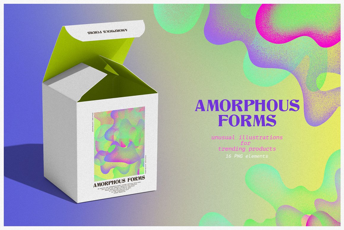 狂野风格3D多彩渐变螺旋线状星星扭曲形状海报封面背景素材 Amorphous Shapes（7614） -