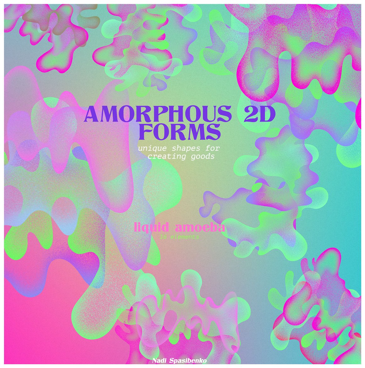 狂野风格3D多彩渐变螺旋线状星星扭曲形状海报封面背景素材 Amorphous Shapes（7614） -