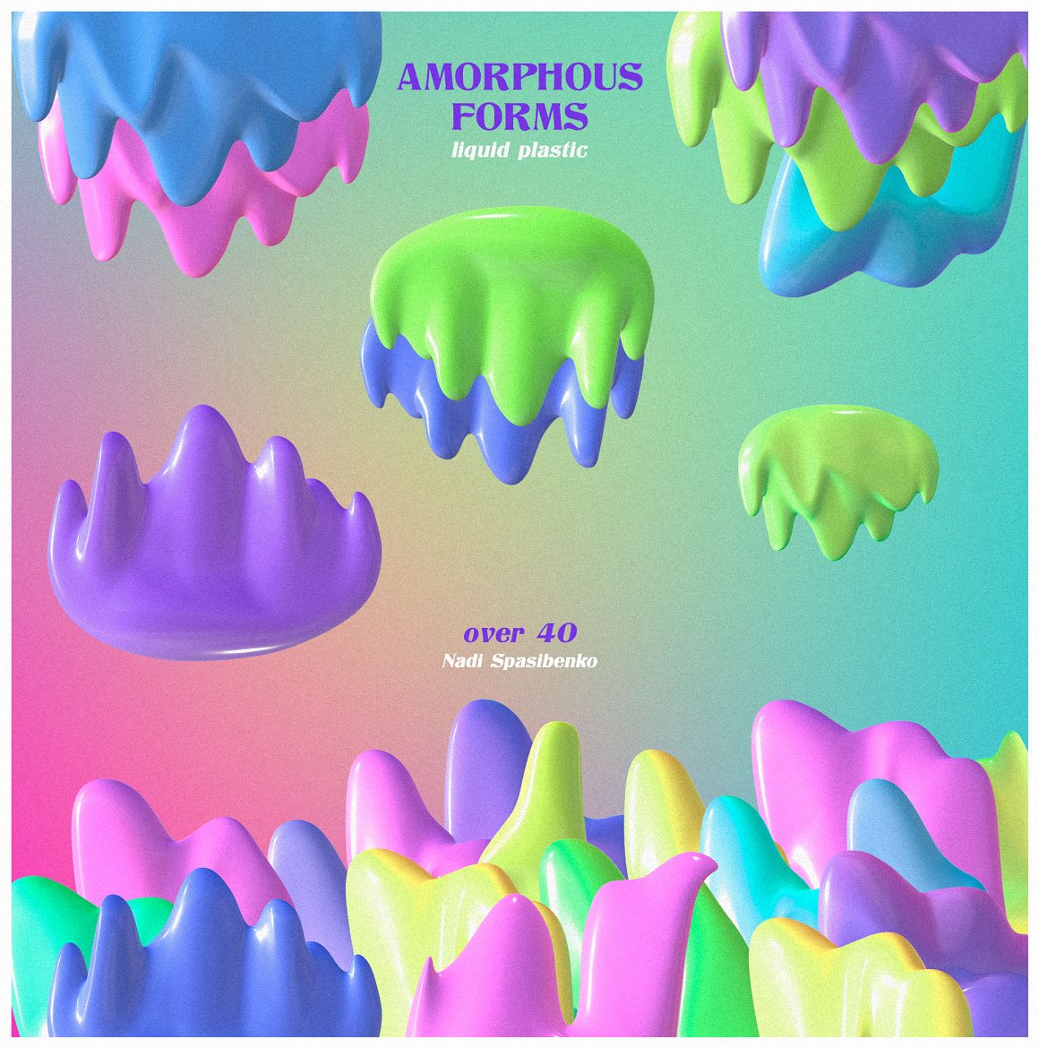 狂野风格3D多彩渐变螺旋线状星星扭曲形状海报封面背景素材 Amorphous Shapes（7614） -