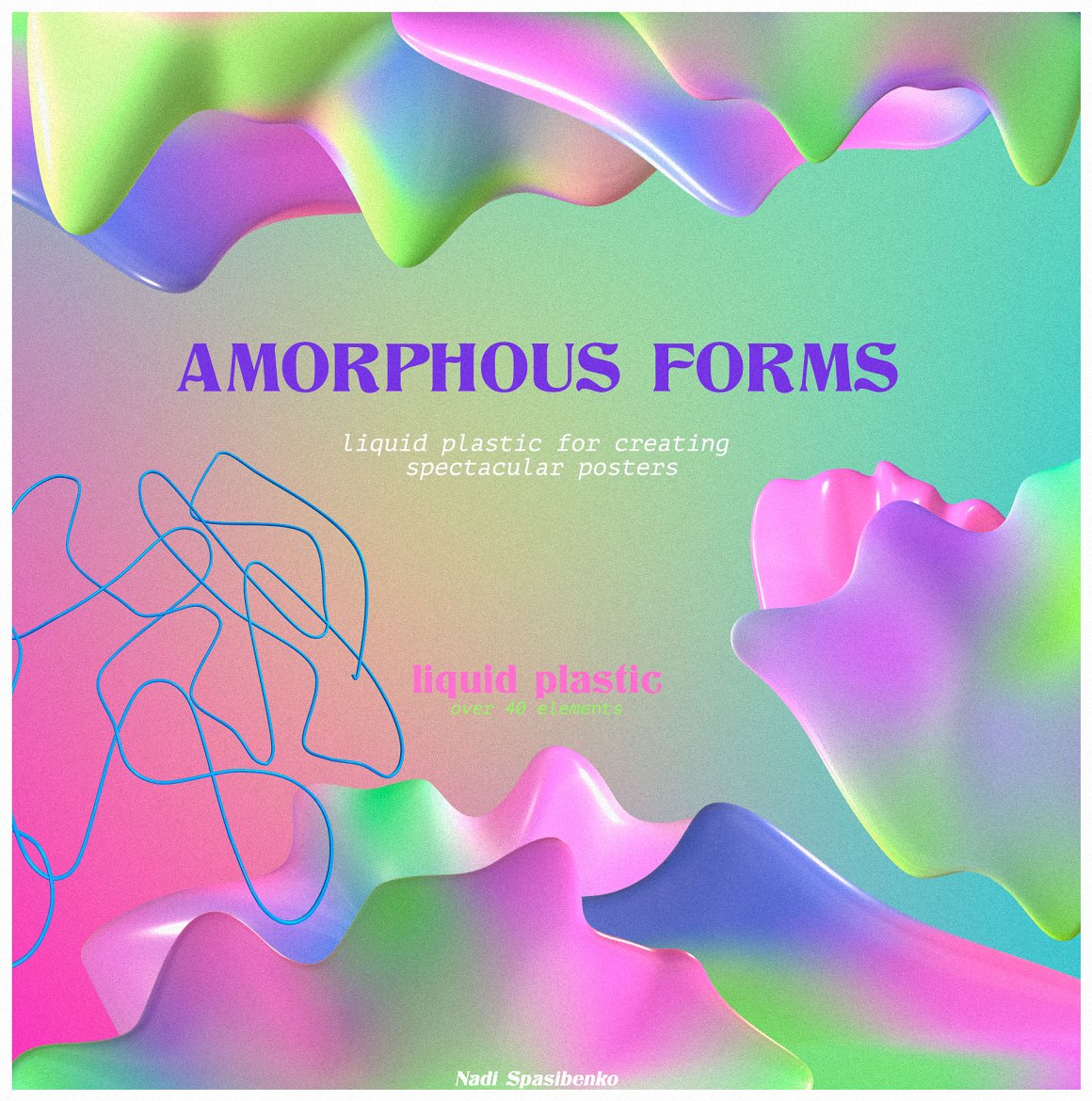 狂野风格3D多彩渐变螺旋线状星星扭曲形状海报封面背景素材 Amorphous Shapes（7614） -