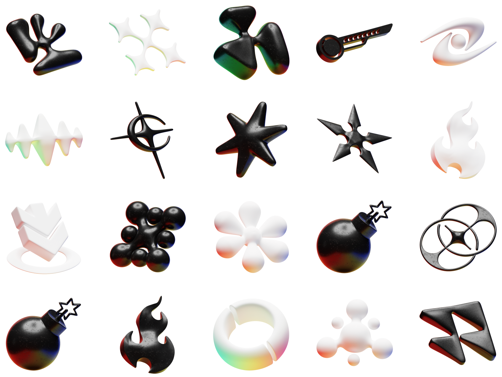 Craftwork 复古千禧Y2K风格3D创意耀斑插画图标模型素材包 3D Y2K Icons（7582） -