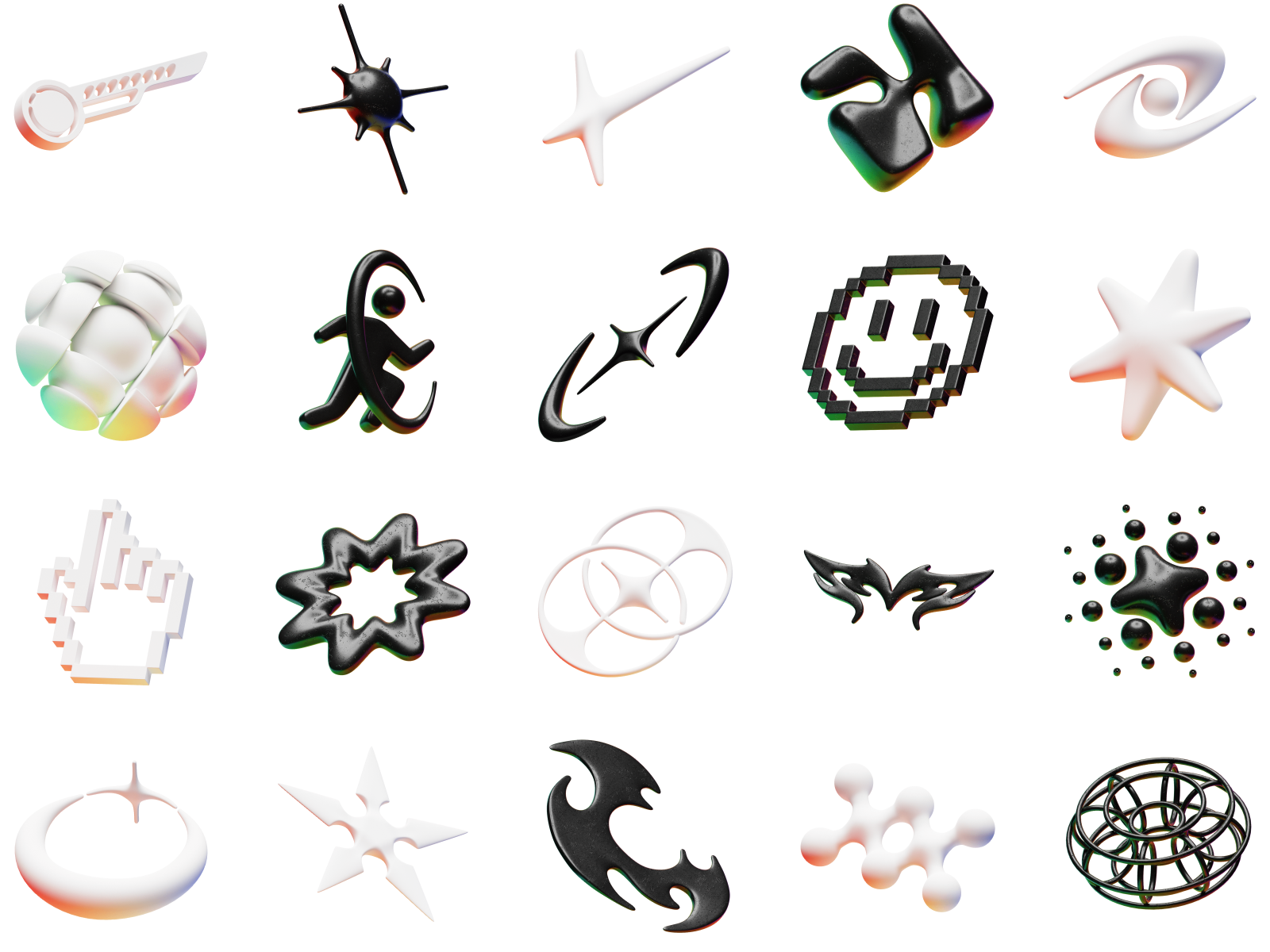 Craftwork 复古千禧Y2K风格3D创意耀斑插画图标模型素材包 3D Y2K Icons（7582） -