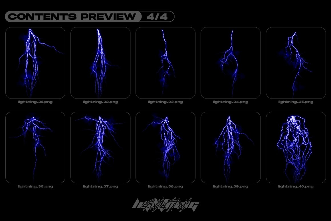 新潮酸性艺术雷电闪电光晕炫光抽象PNG设计素材合辑 MiksKS - Lightning Bolts（7962） -