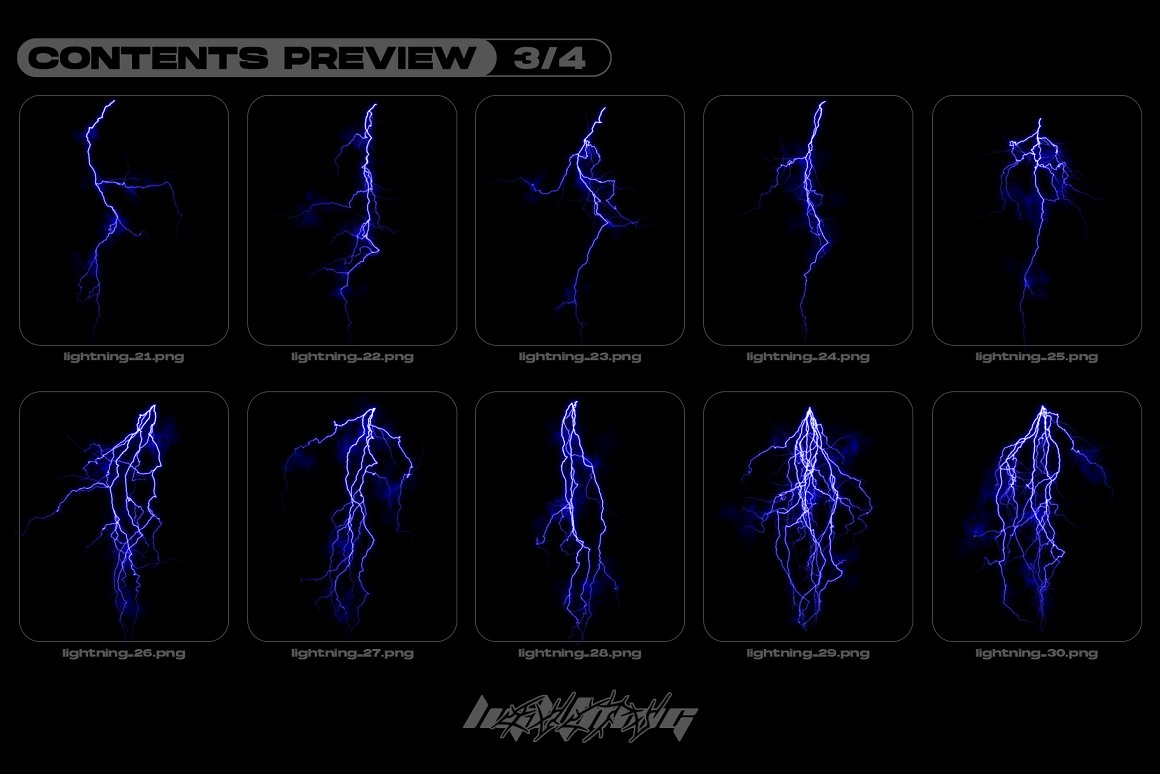 新潮酸性艺术雷电闪电光晕炫光抽象PNG设计素材合辑 MiksKS - Lightning Bolts（7962） -