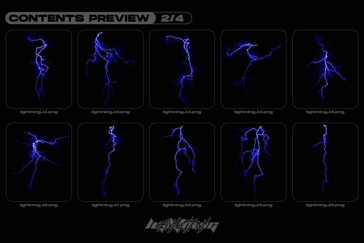 新潮酸性艺术雷电闪电光晕炫光抽象PNG设计素材合辑 MiksKS - Lightning Bolts（7962） -