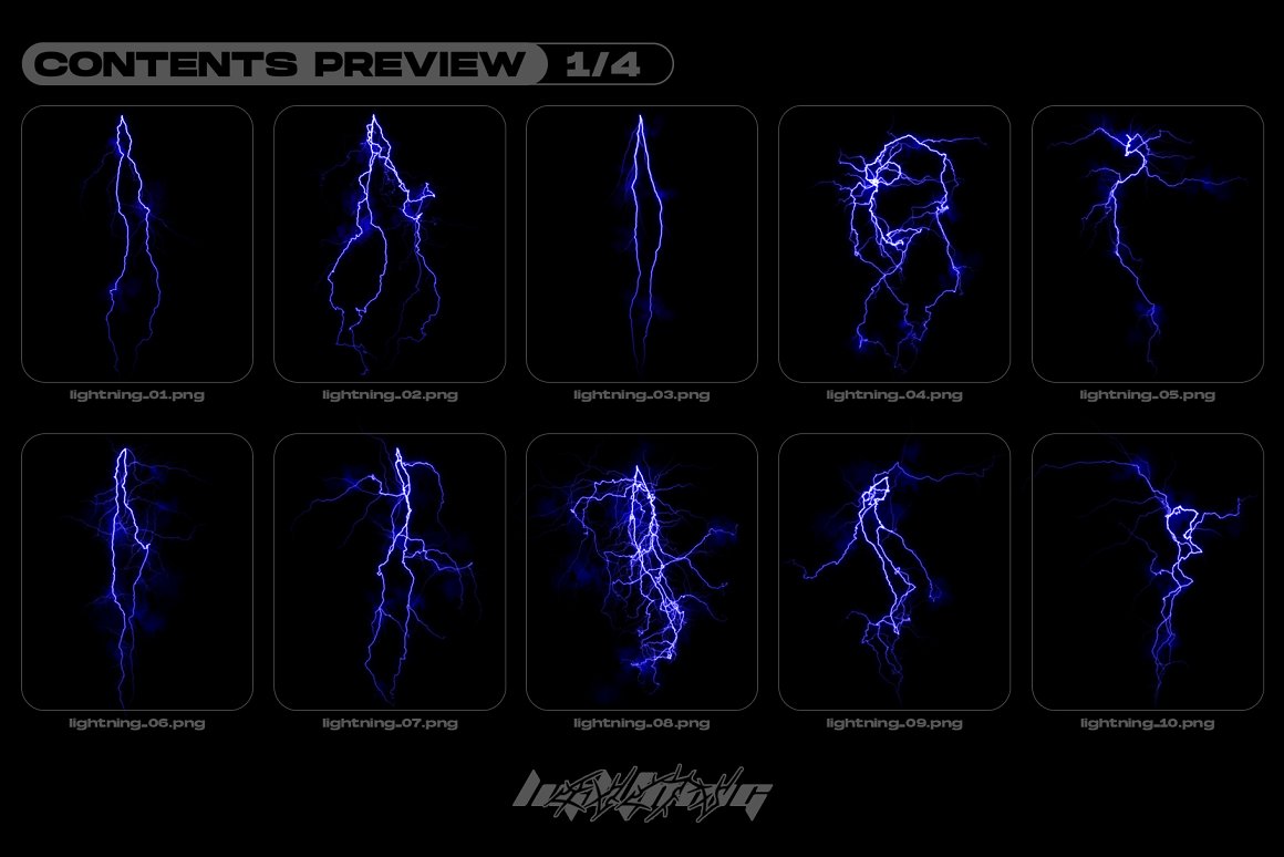 新潮酸性艺术雷电闪电光晕炫光抽象PNG设计素材合辑 MiksKS - Lightning Bolts（7962） -