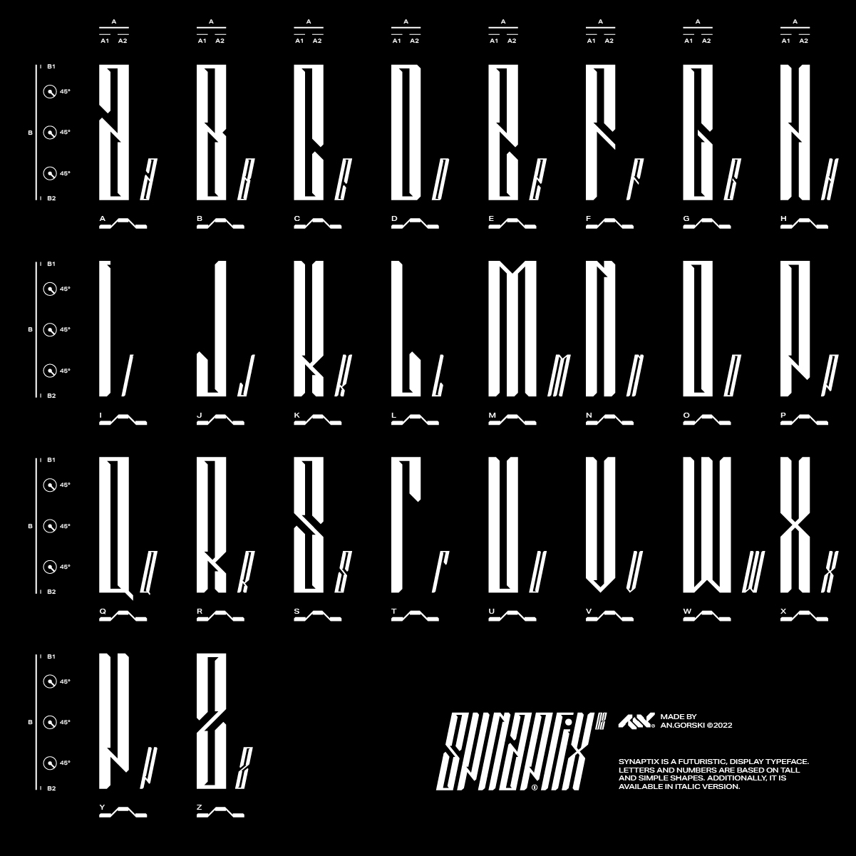 几何创意赛博朋克抽象艺术海报标题排版logo无衬线装饰英文字体 Synaptix（7933） -